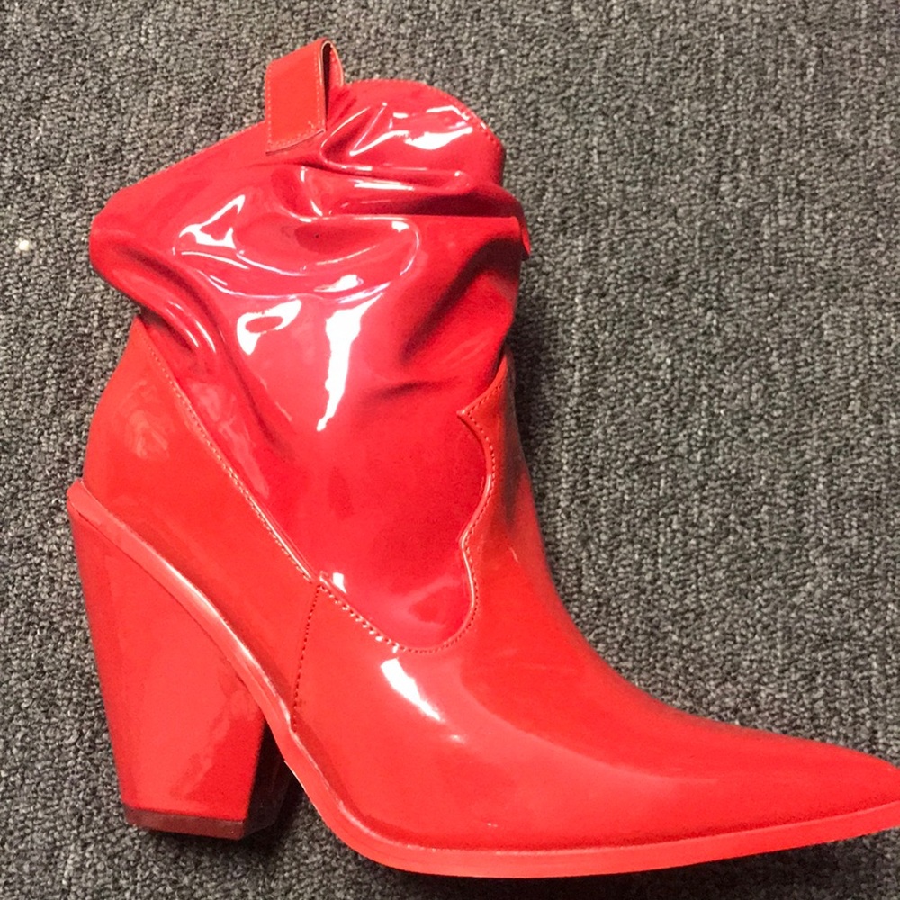 Red paten leather cowboy bootie - Picture 1 of 5